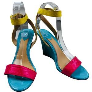 Brian Atwood Kimi Chic Bright Color Block Wedge Heels Sandals Women's Size 7